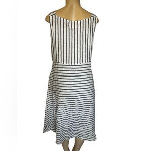 Grizas 100% Linen Striped sleeveless tank Dress pockets knee length white gray S